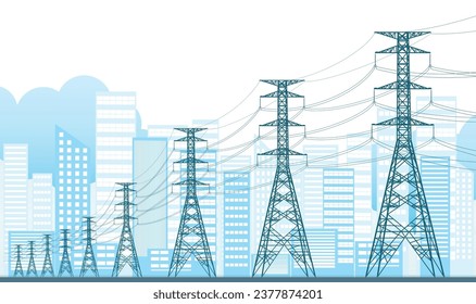 High voltage electricity pylons. Graphic vector