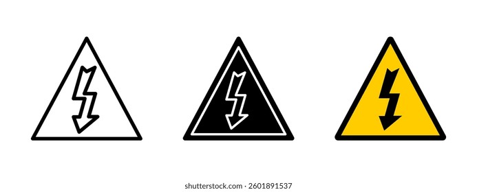 High voltage icon. Electrical hazard warning sign with a lightning bolt vector illustration. Safety precaution symbol for dangerous energy sources and risk of electric shock.