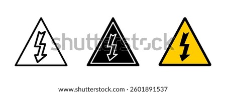 High voltage icon. Electrical hazard warning sign with a lightning bolt vector illustration. Safety precaution symbol for dangerous energy sources and risk of electric shock.