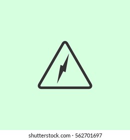 High voltage icon flat. Grey vector symbol on green background