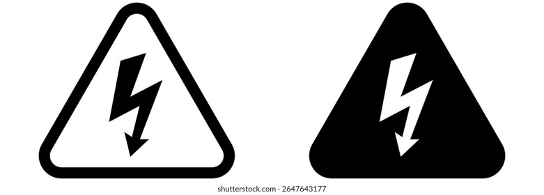 Icono de alto voltaje. Icono de advertencia del rayo. Icono de peligro eléctrico.