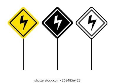 High voltage icon logo. Potential electrical dangers. Dangerous electrical voltage icon set. Enectricity alart icon. Vector Illustration.