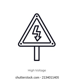 Icono de alto voltaje. Diseño de icono de estilo de esquema aislado en fondo blanco