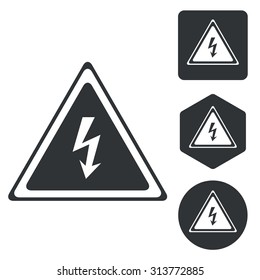 High voltage icon set, monochrome, isolated on white