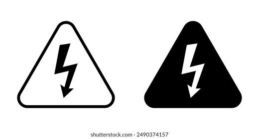 High voltage icon. Warning electricity symbol. Alert, hazard and danger, caution electrical icon. Triangle with lightning sign.