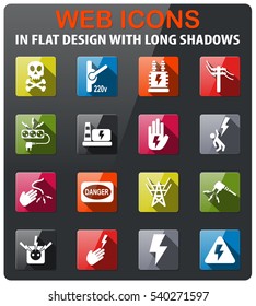 high voltage icons set in flat design with long shadow