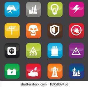 High voltage icons set for web sites and user interface. Colored buttons on a dark background