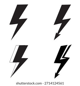 High voltage lightning icon. Electric power storm flash and thunder vector symbol set.