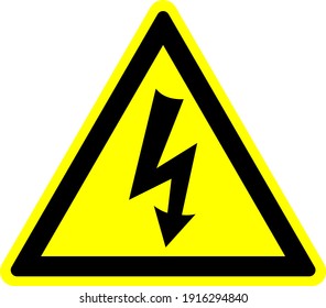 High Voltage with Lightning sign. Danger symbol for attention warning. Yellow and black triangular sign or icon symbol.