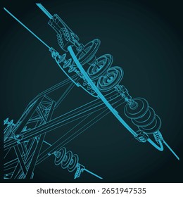 High voltage line close up stylized vector illustration