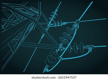 High voltage line close up stylized vector illustration