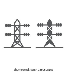 High voltage line line and glyph icon, energy and electric, electricity sign, vector graphics, a linear pattern on a white background, eps 10.