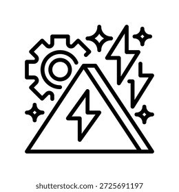 Hochspannungsleitungs-Symbol, Umrisssymbol für elektrische Energie, Energiegefahr, Versorgungssicherheit, Spannungsübertragung und gefährlichen Strom. Vektorsymbol.