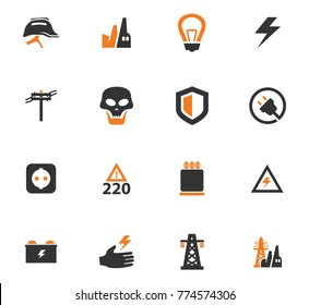 High voltage orange icons set for web sites and user interface