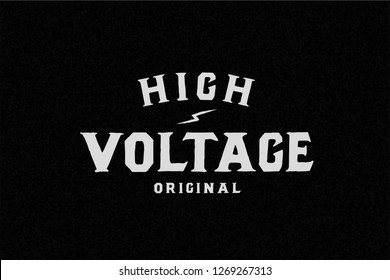 High Voltage. Original logotype. Simple logo. Black style. Print for clothes or sticker.