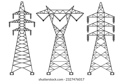 High voltage pole isolated on white background. Graphic vector