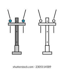 High voltage power electric pole with wire transmit electricity on white background icon outline flat vector design.