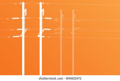 High voltage power line grid vector orange background