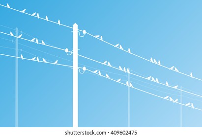 High voltage power line grid vector blue background