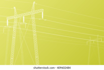 High voltage power line grid vector green background