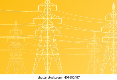 High Voltage Power Line Grid Vector Yellow Background