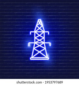 Icono de neón de soporte de línea de alimentación de alto voltaje. Concepto de electricidad. Ilustración vectorial para el diseño.