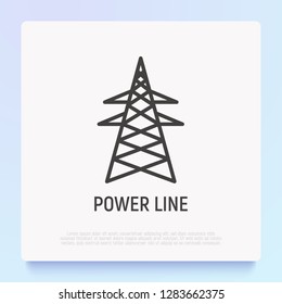 High voltage power line tower support. Thin line icon. Modern vector illustration.