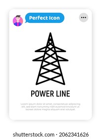 High voltage power line tower support. Thin line icon. Modern vector illustration.