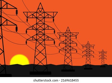 High voltage power line towers . Electric transmission. Vector.