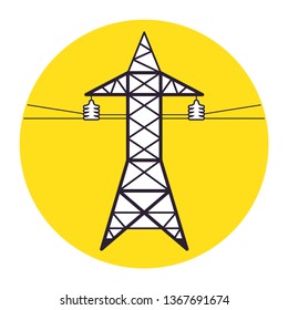 High voltage power line transmission tower sign, electricity pylon icon.