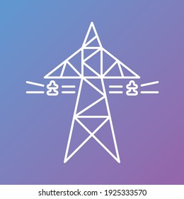 High voltage power line transmission tower or electricity pylon flat vector icon