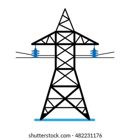 High voltage power line transmission tower. Electricity pylon icon isolated.
