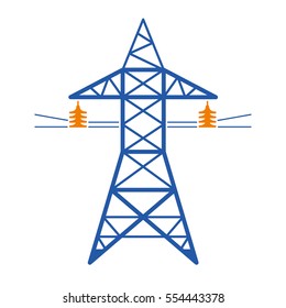 High Voltage Power Line Transmission Tower. Electricity Pylon Vector Icon Isolated.