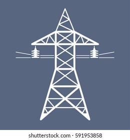 High voltage power line transmission tower icon. Electricity pylon.