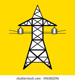 High voltage power line transmission tower icon. Electricity pylon sign.