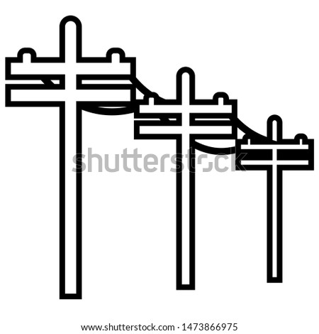 High voltage power lines. Electric pole vector icon , logo isolated on white background