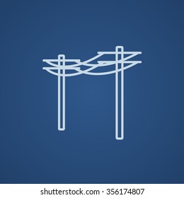 High voltage power lines line icon for web, mobile and infographics. Vector light blue icon isolated on blue background.