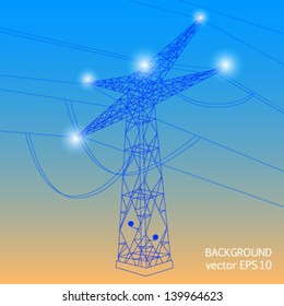  high voltage power lines on blue background vector