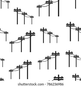 High voltage power lines seamless pattern background. Business flat vector illustration. Electric pole symbol pattern.