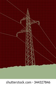 High voltage power lines silhouette landscape.vector illustration