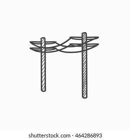 High voltage power lines vector sketch icon isolated on background. Hand drawn High voltage power lines icon. High voltage power lines sketch icon for infographic, website or app.