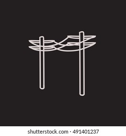 High voltage power lines vector sketch icon isolated on background. Hand drawn High voltage power lines icon. High voltage power lines sketch icon for infographic, website or app.