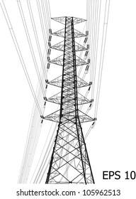 High voltage power pole line vector, EPS 10.