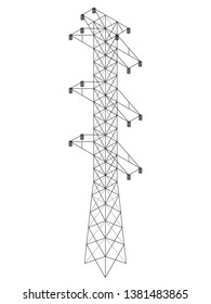 High Voltage Power Pylon  in isometric style. Steel Powerline Generator. Vector illustration 