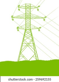 High voltage power transmission tower line green ecology energy concept