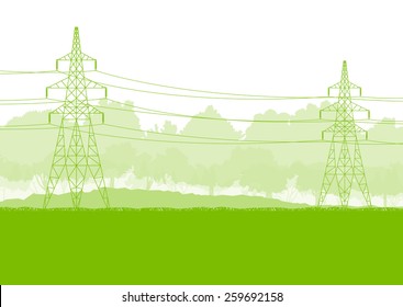 High voltage power transmission tower line green ecology energy concept