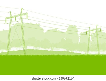High voltage power transmission tower line green ecology energy concept
