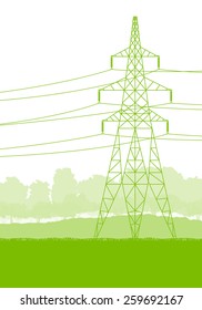 High voltage power transmission tower line green ecology energy concept
