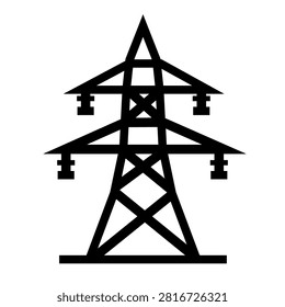 High voltage pylon tower icon electric transmission line vector power grid infrastructure electricity supply mast Enagry and Power icon