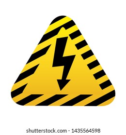 High Voltage Sign. Black arrow in yellow triangle on white background. Warning icon. Vector illustration. Danger symbol.